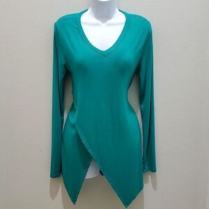 J. TOMSON TUNIC, Sz L, TEAL, RAYON/SPANDEX, V-NACK, LONG SLEEVE